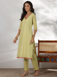 Libas Floral Embroidered Thread Work Pure Cotton Straight Kurta With Palazzos & Dupatta