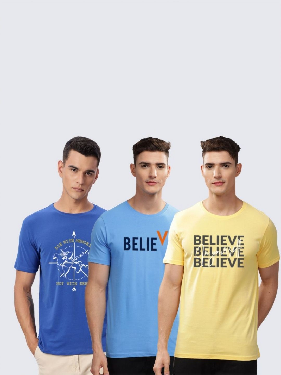 ADRO Men Pack Of 3 Typography Printed T-shirt