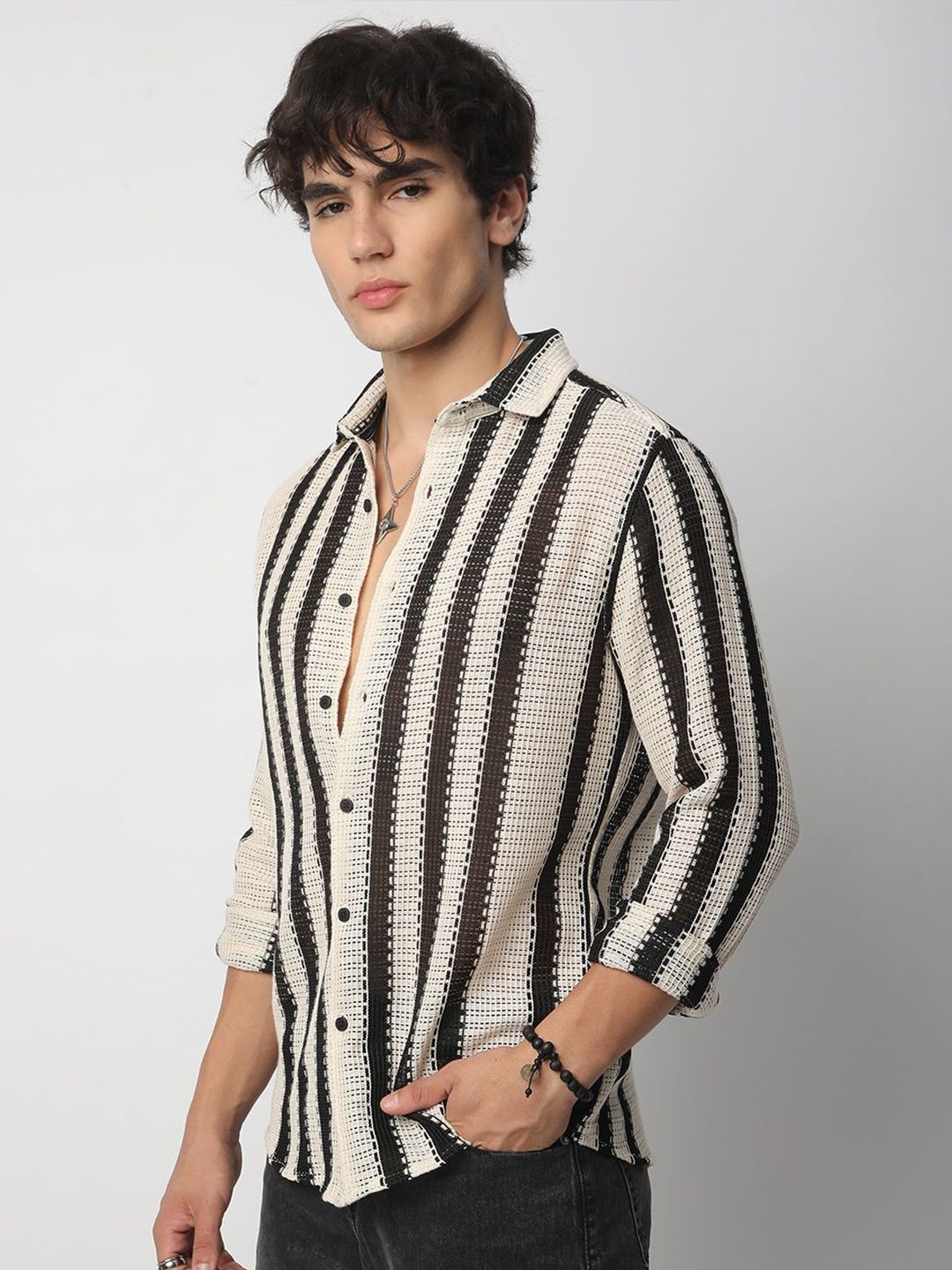 VASTRADO Men Classic Slim Fit Multi Stripes Opaque Casual Shirt