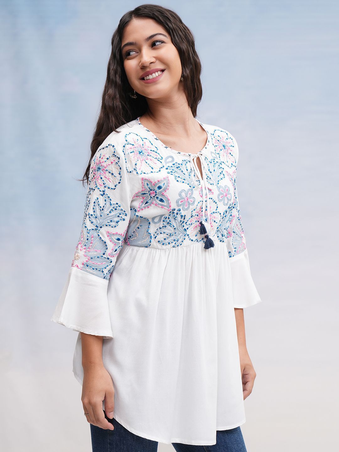 Vishudh Women Self Design Round Neck Top