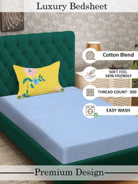 Myntra Elegant Homes Blue 300 TC Single Bedsheet with 1 Pillow Covers