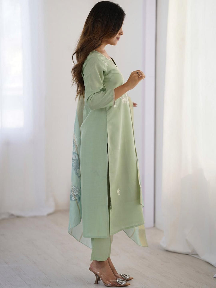 KALINI Women Floral Embroidered Regular Thread Work Kurta with Trousers & With Dupatta