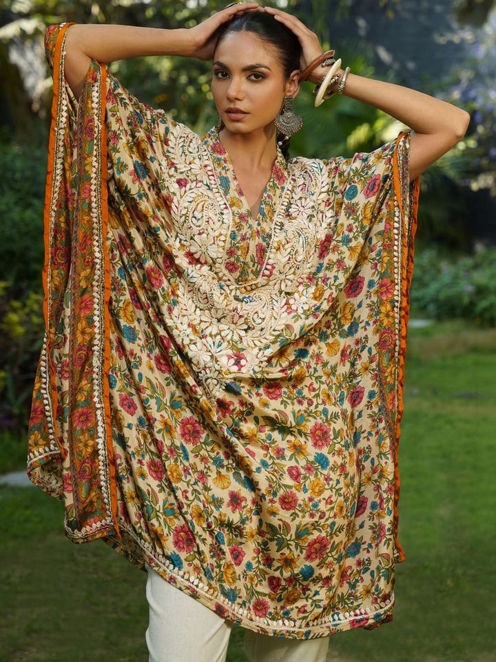 House of Chikankari Women Printed Chikankari Crepe Kaftan Kurta
