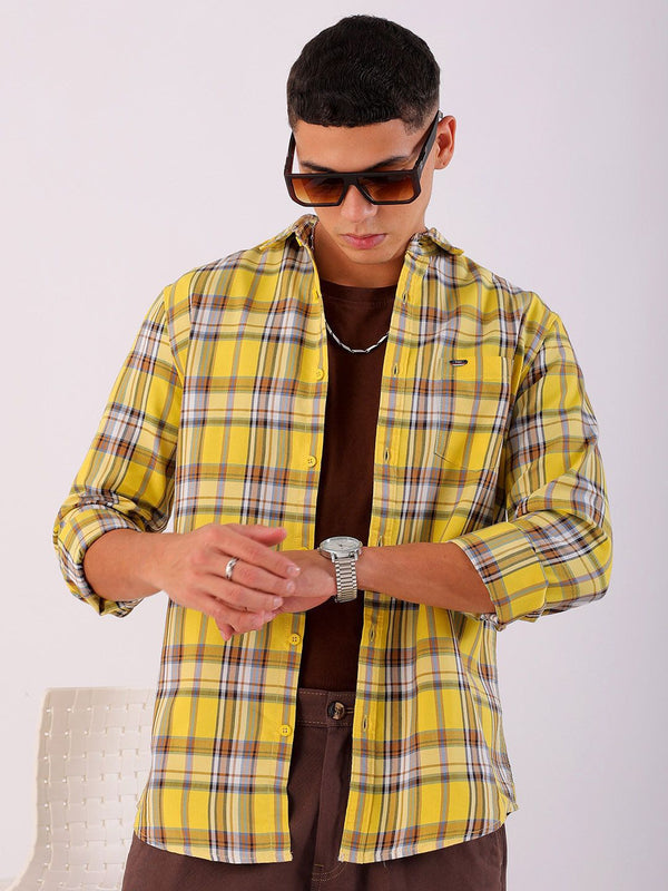 The Indian Garage Co Men Spread Collar Tartan Checks Checked Cotton Slim Fit Casual Shirt