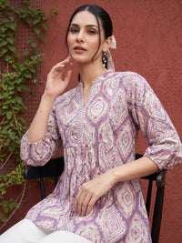 Mamicha Print Mandarin Collar Bishop Sleeves Cotton Top