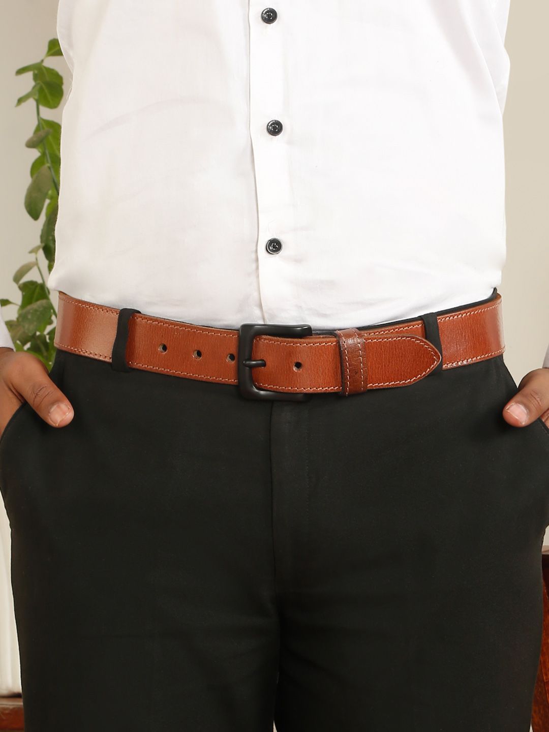 Teakwood Leathers Men Textured Leather Belt
