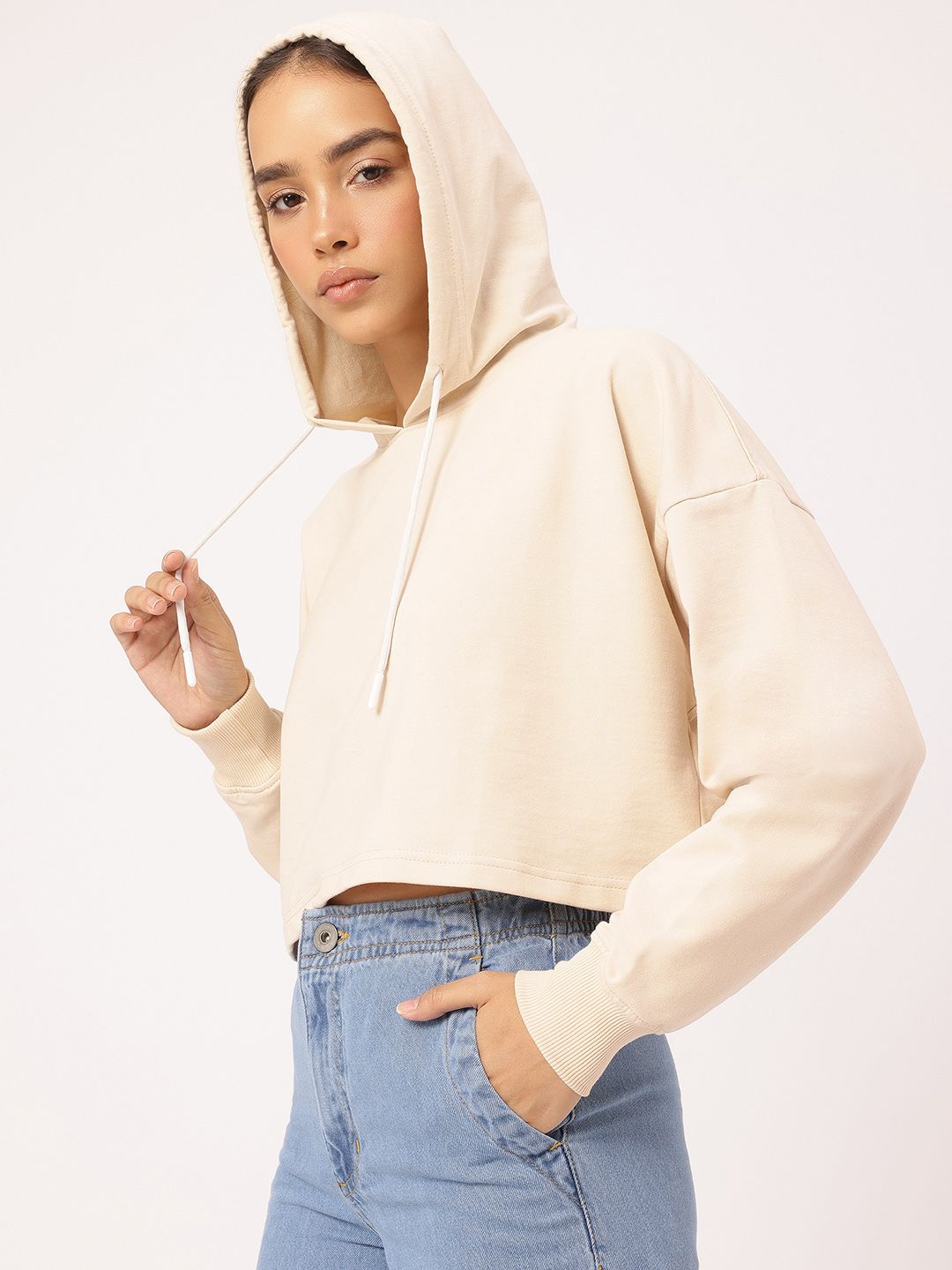 DressBerry Printed Drop-Shoulder Crop Sweatshirt