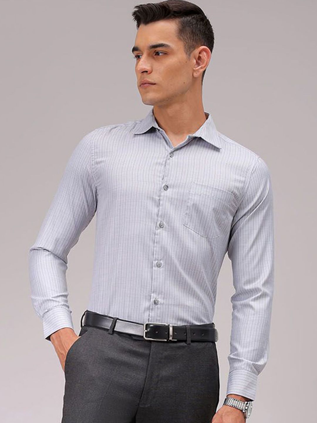 The Indian Garage Co. X Luxe Men Cutaway Collar Pinstripes Striped Slim Fit Formal Shirt