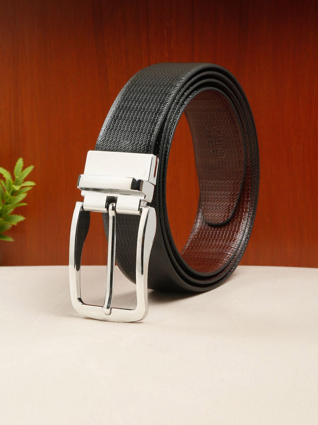 Teakwood Leathers Men Textured Leather Reversible Formal Belt