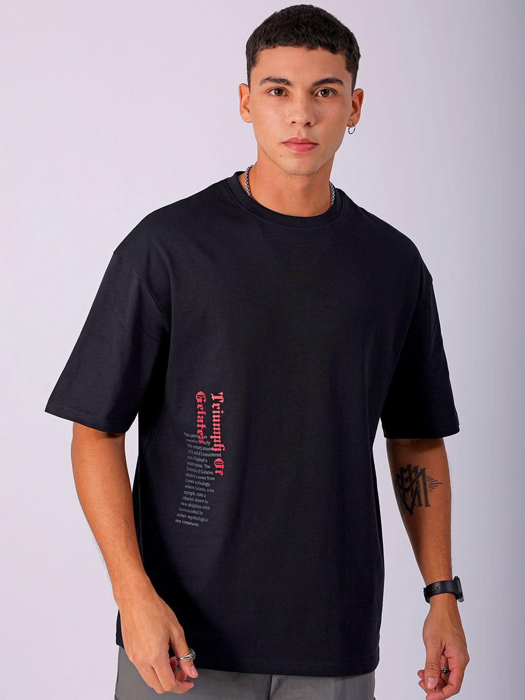 The Indian Garage Co Men Back Printed Boxy Oversized Round Neck Pure Cotton T-shirt