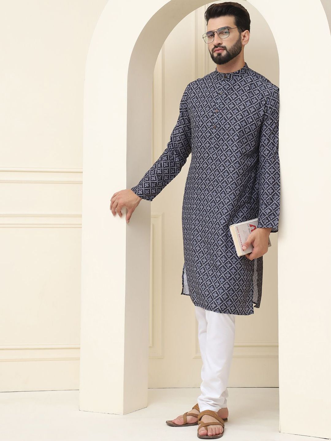 SOJANYA Motif Etnik Bercetak Kurta Kapas Tulen Biasa Dengan Pijama