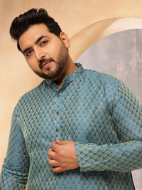 SOJANYA PLUS Floral Woven Design Mandarin Collar  Jacquard Silk Kurta With Pyjamas