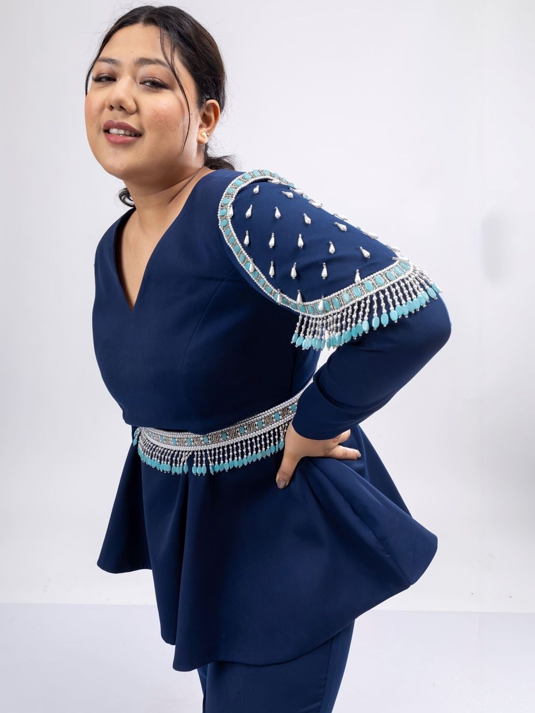 Mamicha Embellished V-Neck Tunic & Trousers Co-Ords