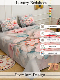 Myntra Elegant Homes Multicolor Floral 300TC King Double Bedsheet & 2 Sarung Bantal