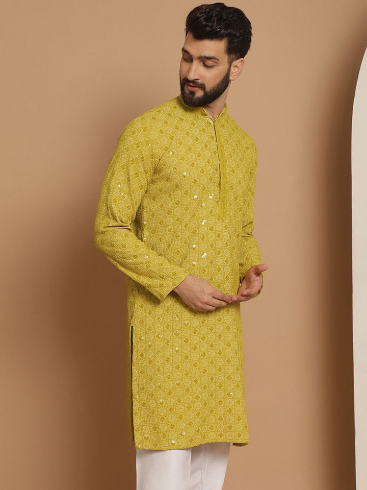 Anouk Men Green Ethnic Motifs Thread Work Kurta