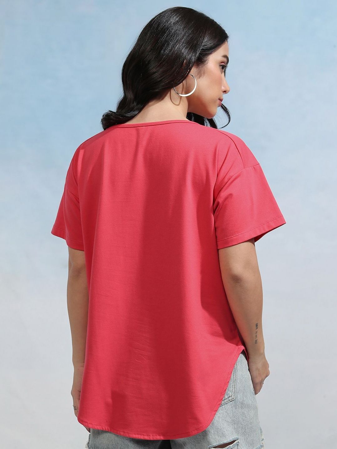 Tokyo Talkies Women Solid Boat Neck Cotton T-shirt
