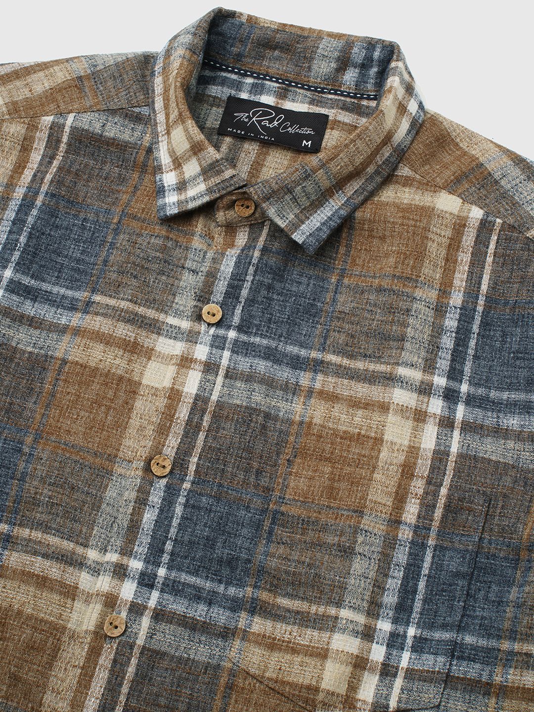 VASTRADO Men Classic Slim Fit Tartan Checked Cutaway Collar Cotton Casual Shirt