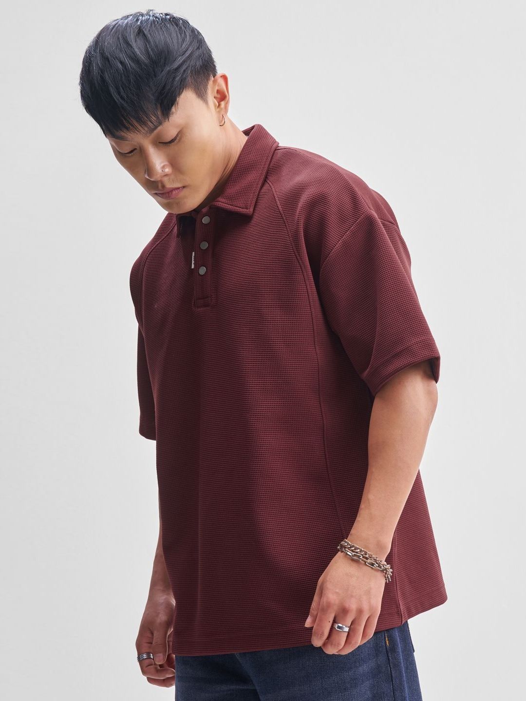 Highlander Polo Collar Drop-Shoulder Lengan T-Shirt Besar
