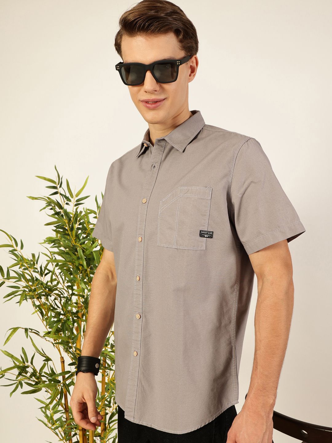 Thomas Scott Men Premium Cutaway Collar Solid Pure Cotton Slim Fit Casual Shirt
