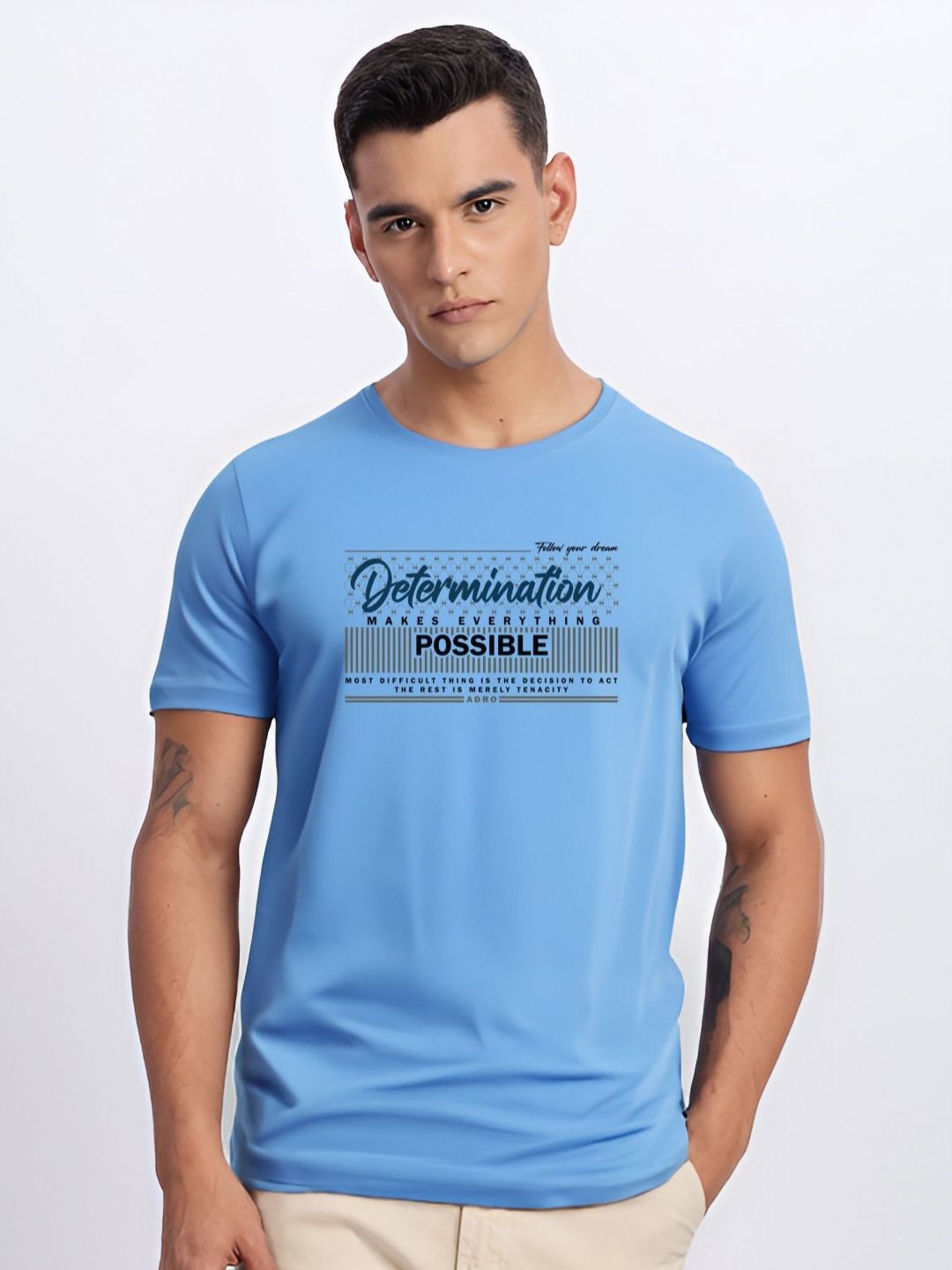 ADRO Typography Printed Round Neck Cotton T-shirt