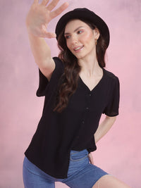 DressBerry Crinkled Shirt Style Top