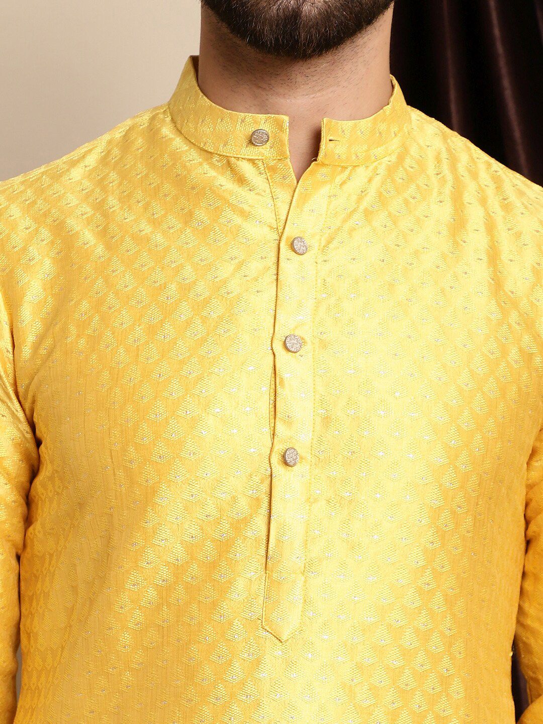 Kurta Biasa Motif Etnik Anouk Bersulam Kolar Jalur dengan Churidar