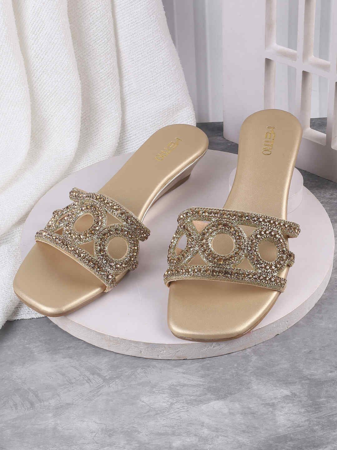 Metro Women Embellished Square Toe Open Toe Heels