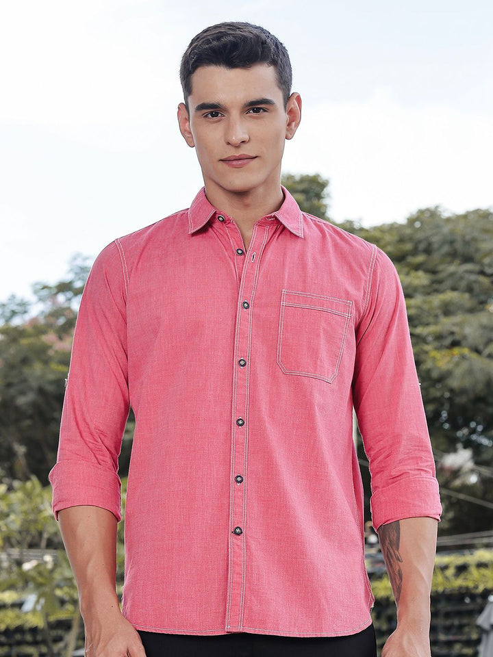 Thomas Scott Classic Slim Fit Spread Collar Roll-Up Sleeves Pure Cotton Casual Shirt