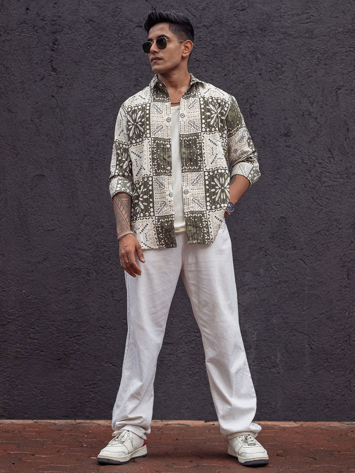 Powerlook Men Spread Collar Abstract Printed Casual Shirt