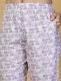 KLOTTHE Women Purple Abstract Pure Cotton Night Suit