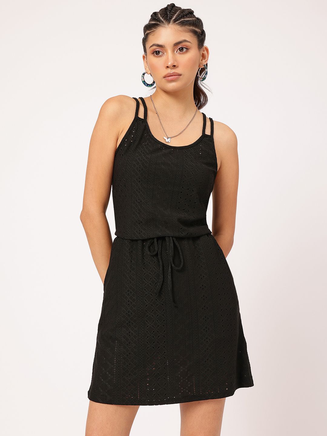 DressBerry Self-Design Floral Lace Up Fit & Flare Dress