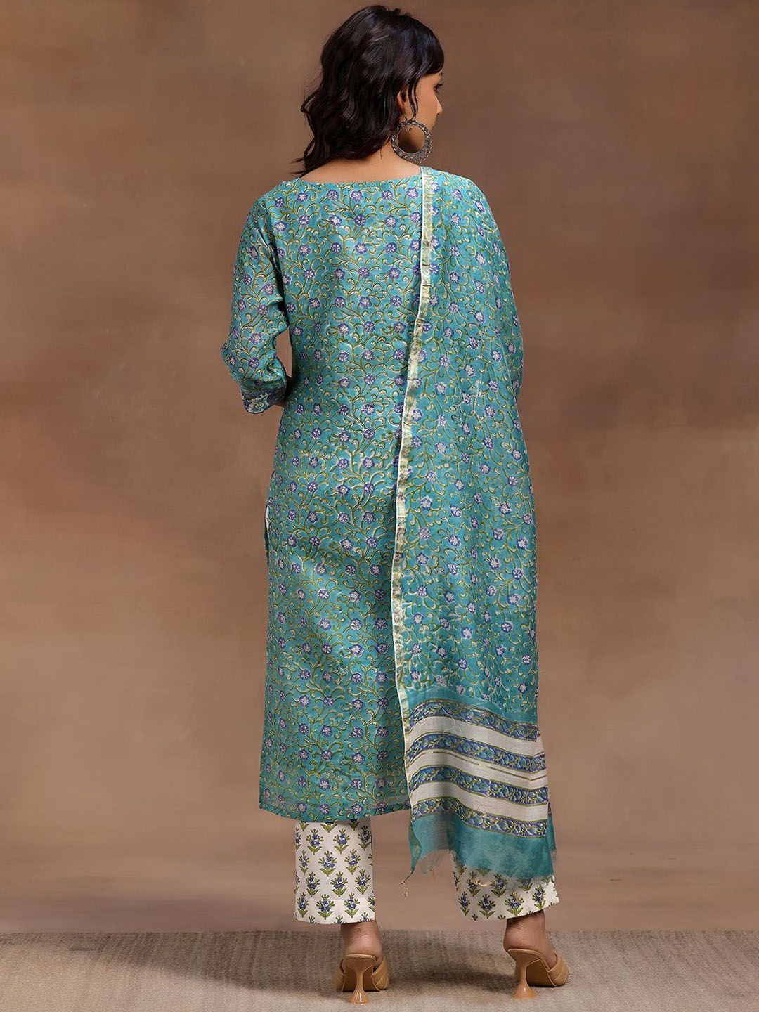 Libas Floral Printed Regular Pure Cotton Straight Kurta with Trousers & Dupatta