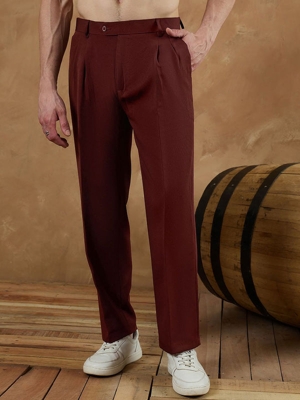 DENNISON Men Relaxed Baggy Mid-Rise Easy Wash Pleated Korean Pants Trousers
