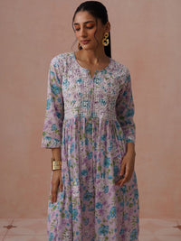 House of Chikankari Floral Print Bell Sleeve Maxi Dress