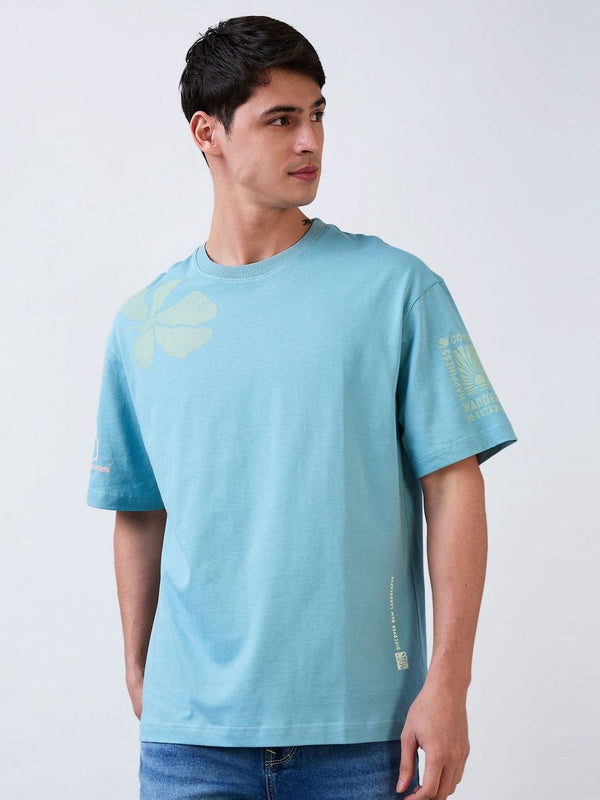 Spykar Men Floral Printed Neck Cotton Cotton Santai T-Shirt