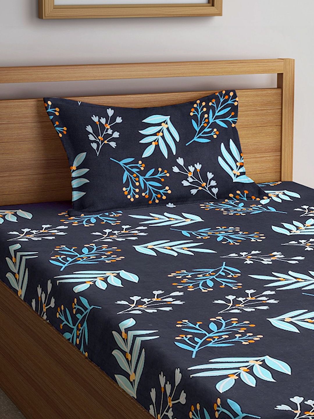 Myntra Elegant Homes Multicoloured Floral 300 TC Single Bedsheet with 1 Pillow Covers