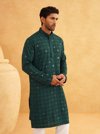 SOJANYA Motif Etnik Bersulam Kolar Mandarin Labuci Kapas Tulen Kurta Lurus