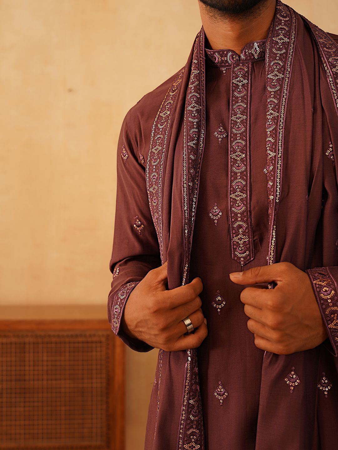 Jompers Floral Embroidered Sequinned Straight Kurta With Trousers & Dupatta