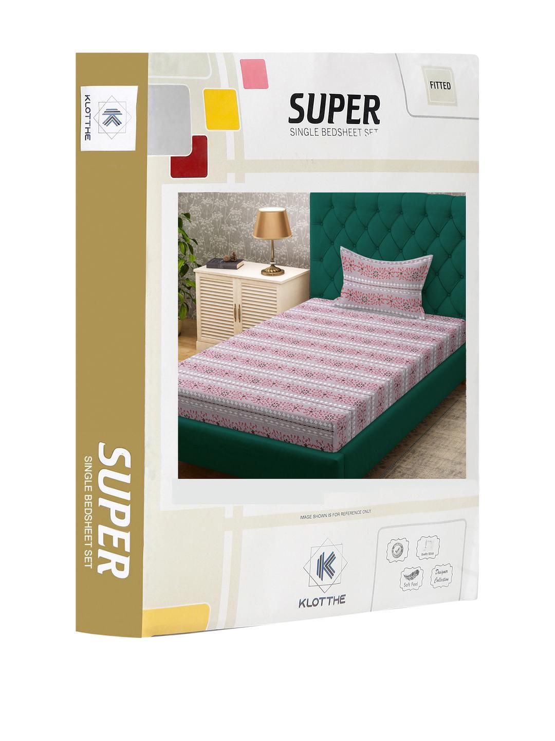 KLOTTHE Pink Floral Cotton Single Bedsheets