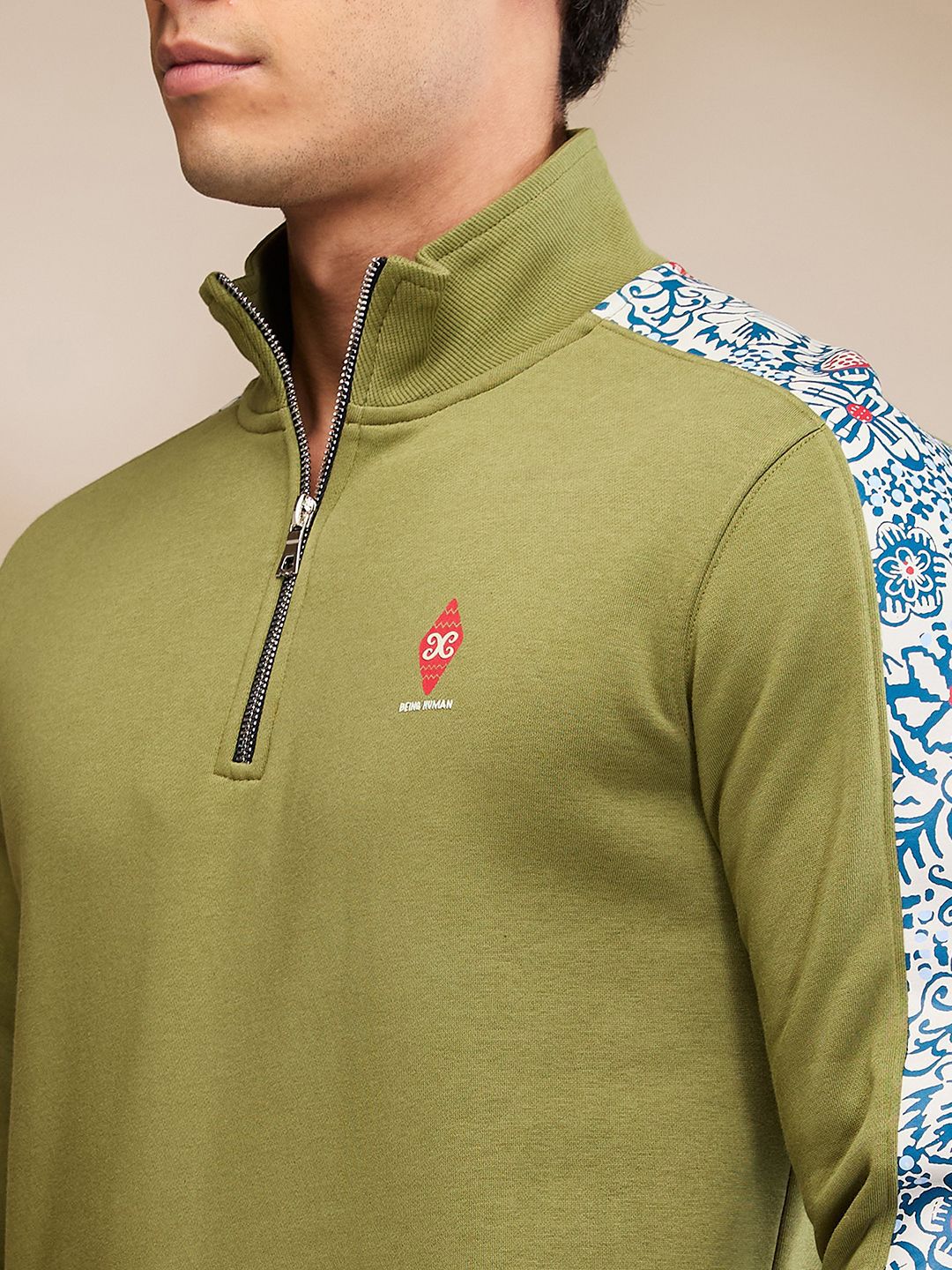 Being Human Men Floral Printed High Neck Cotton Pullover Sweatshirt