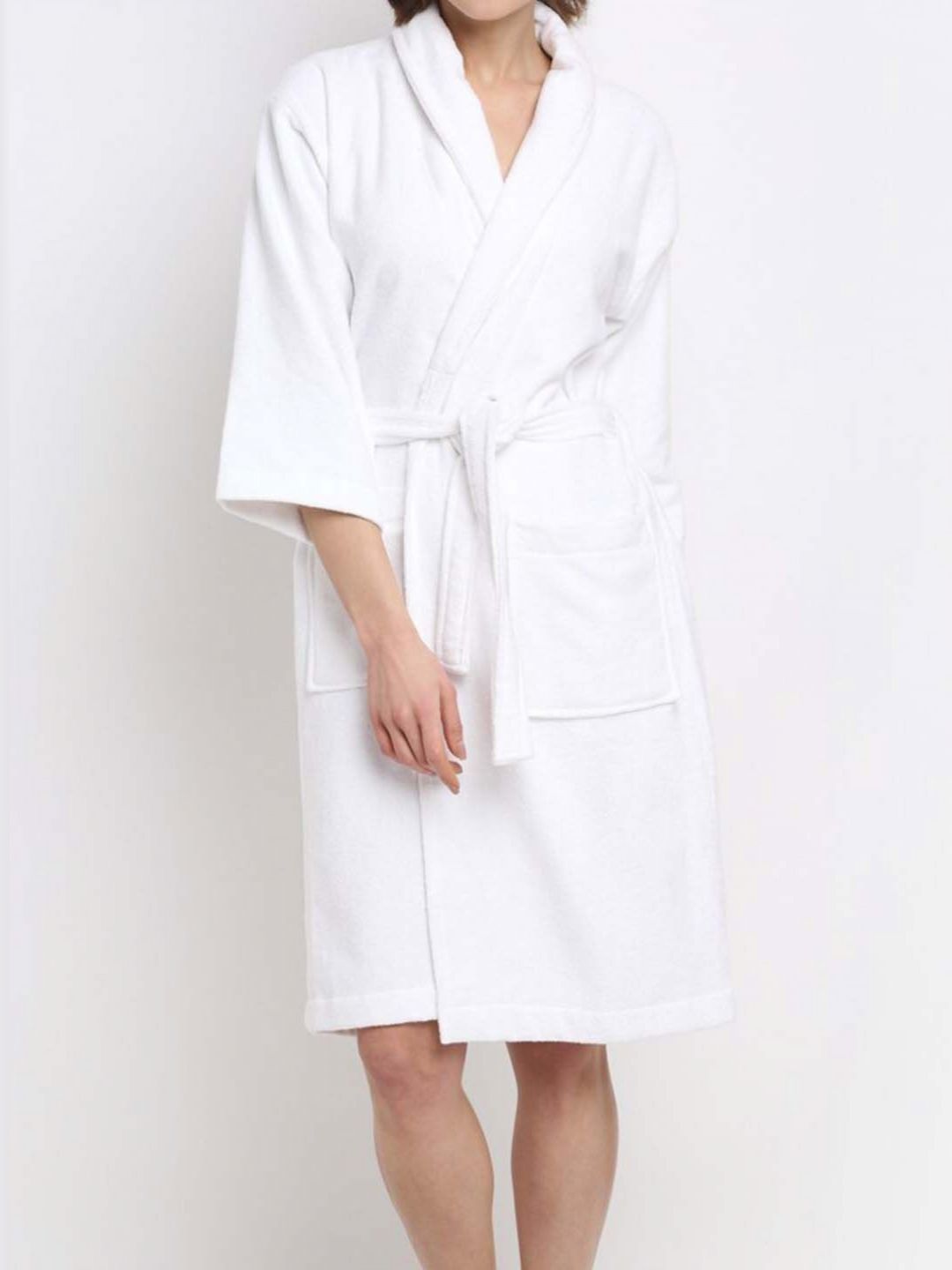 BOMBAY DYEING White Pure Cotton Bath Robe With Belt