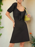 DressBerry Romantic Grunge Tie-Up Puff Sleeves Mini Dress