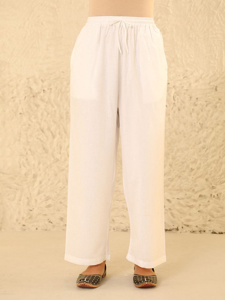 House of Chikankari Women White Cotton Solid Seluar