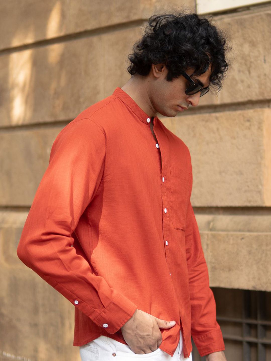 Powerlook Men Solid Mandarin Collar Cotton Casual Shirt