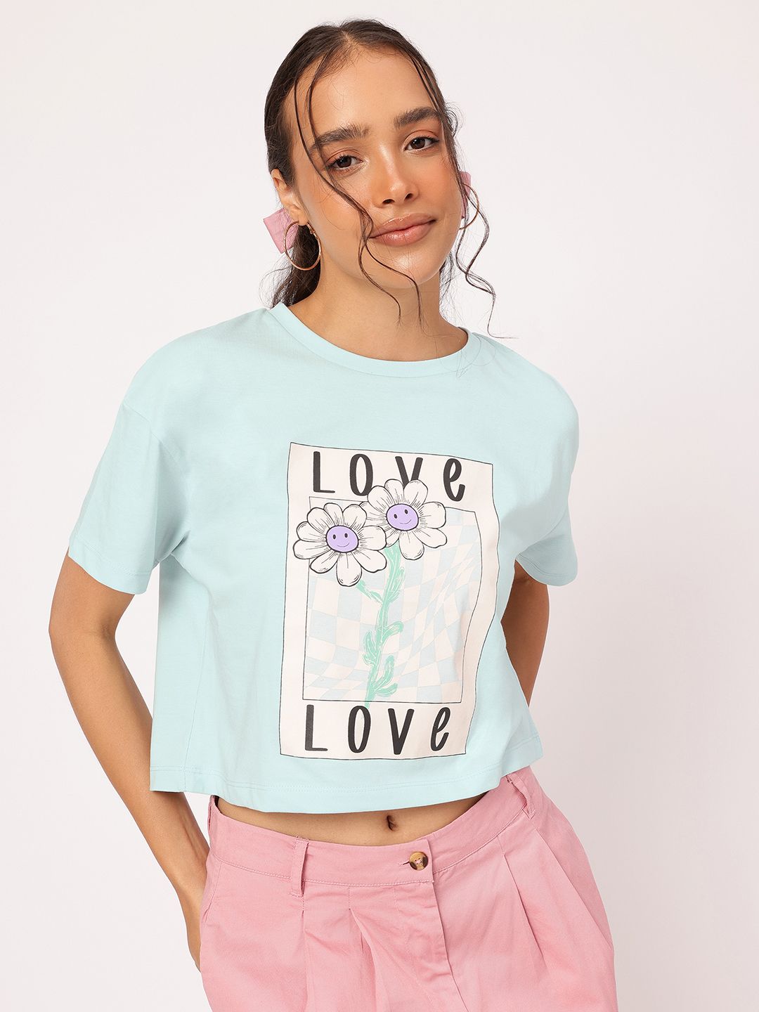 DressBerry Enchanted Evening Graphic Print Boxy Crop T-shirt