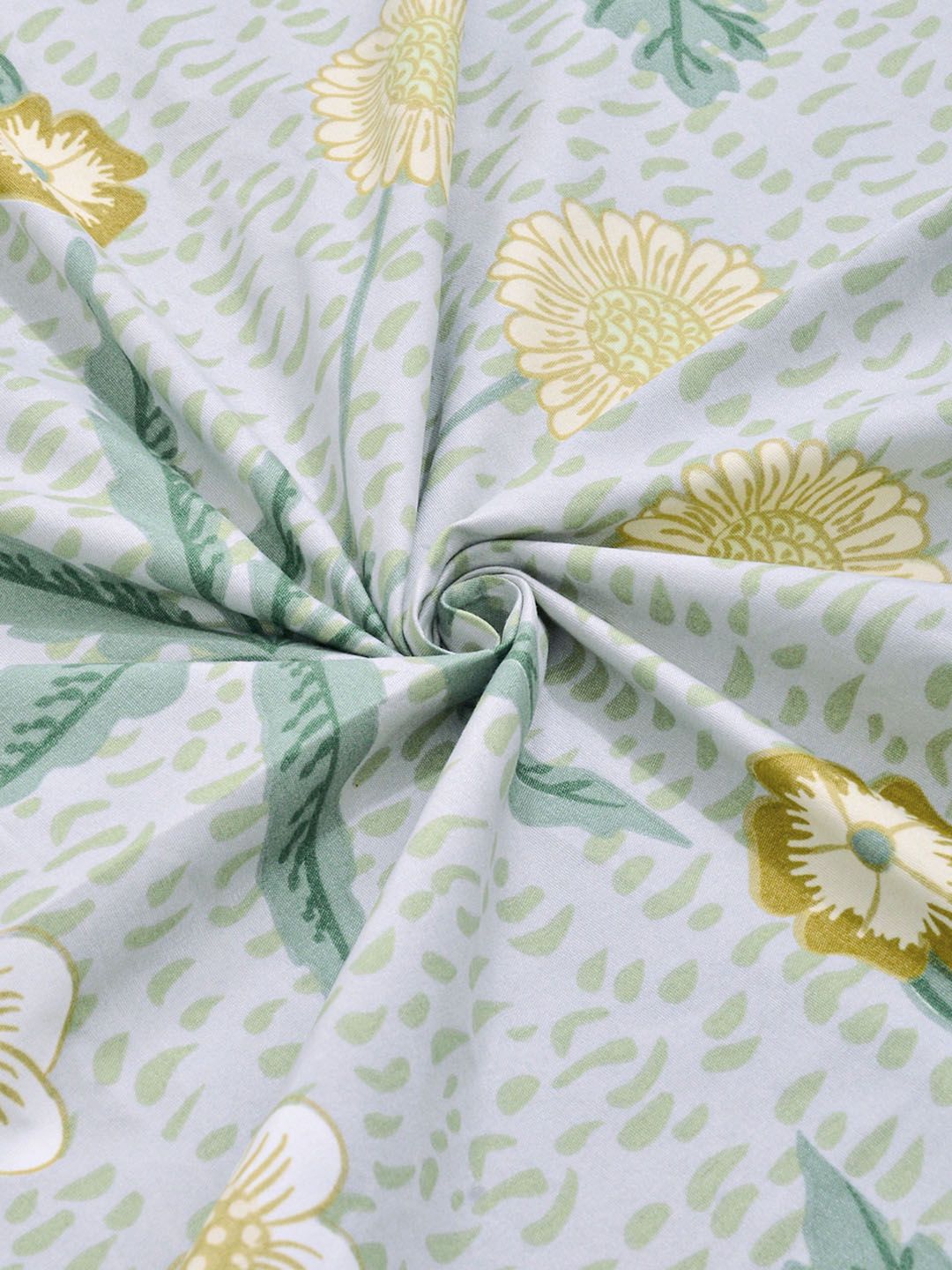 KLOTTHE Hijau & Putih Bercetak 300 TC Cadar Katil Double Dengan 2 Sarung Bantal- 2.5 m x 2.25 m