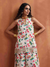 Truebrowns Floral Printed Gotta Patti Kurti dengan Sharara