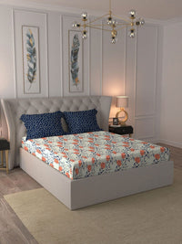 MYTRIDENT Aster Blue Moments Flat 120TC Queen Cotton 1 Bedsheet with 2 Pillow Covers