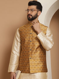 Anouk Ethnic Motifs Embroidered Regular Kurta with Churidar & Nehru Jacket