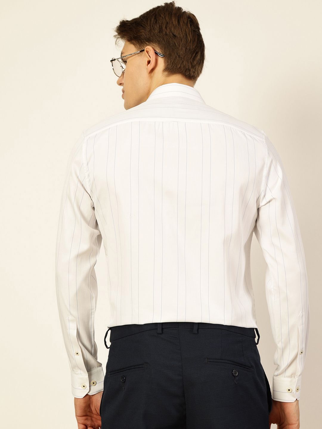 Thomas Scott Men Smart Spread Collar Vertical Striped Cotton Formal Shirt